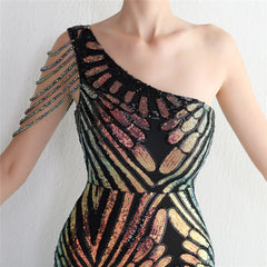 Sequined One-Shoulder Maxi Dress