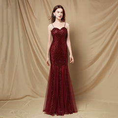 V-Neck Sequined Fishtail Maxi Dress