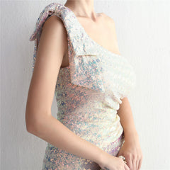 Sequined One-Shoulder Fishtail Maxi Dress