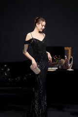 Sequined V-Neck Fishtail Dress