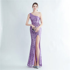 One-Shoulder Sequin Maxi Dress