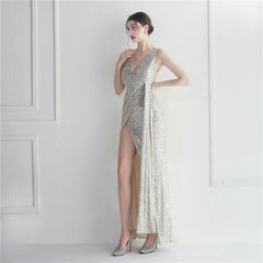 Sequined V-Neck Maxi Dress