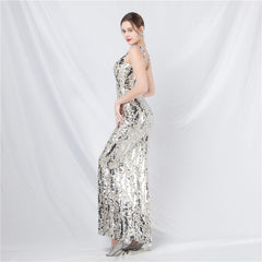 Sequined V-Neck Maxi Dress