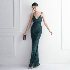 Sequined Fringed Fishtail Maxi Dress