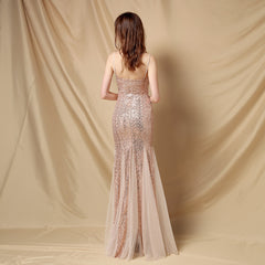 V-Neck Sequined Fishtail Maxi Dress
