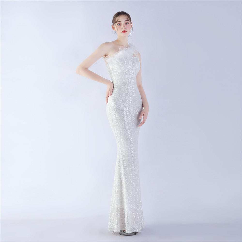 Asymmetric One-Shoulder Sequined Maxi Dress