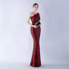 One-Shoulder Sequin Maxi Dress
