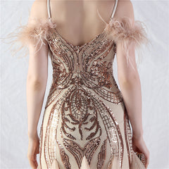 Feathered Sequin Maxi Dress