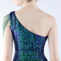 Sequin Beaded One-Shoulder Maxi Dress
