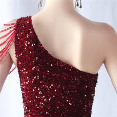 One-Shoulder Beaded Sequin Split Maxi Dress