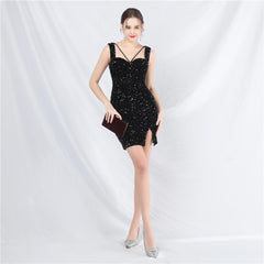 Sequined Beaded Ruched Bodycon Dress