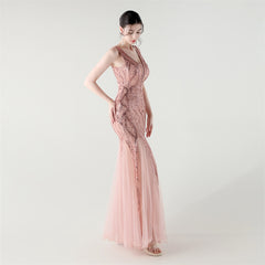 Backless Sequined Fishtail Maxi Dress