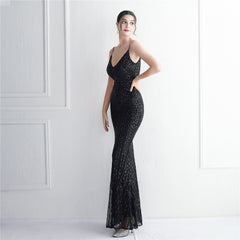 Sequined Fringed Fishtail Maxi Dress