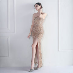 One-Shoulder Sequined Fishtail Maxi Dress