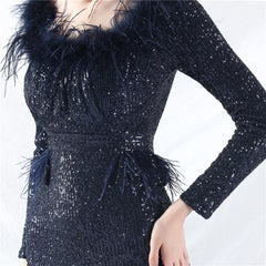 Ostrich Feather Sequin Split Maxi Dress