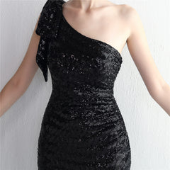 Sequined One-Shoulder Fishtail Maxi Dress