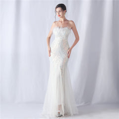 Sequined Feathered Fishtail Maxi Dress