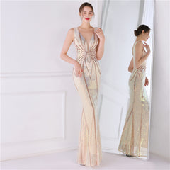 Sequined V-Neck Fishtail Maxi Dress