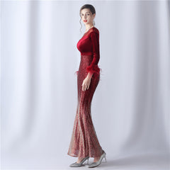 Feathered Rhinestone Maxi Dress