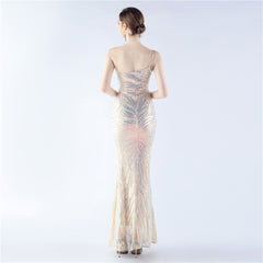 One-Shoulder Sequined Ostrich Feather Dress