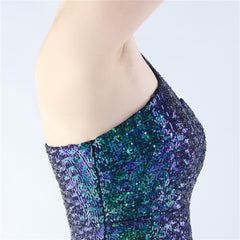 Sequin Beaded One-Shoulder Maxi Dress