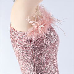 One-Shoulder Sequined Feather Dress