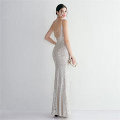 Sequin Beaded Fishtail Maxi Dress