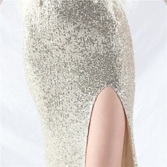 Ostrich Feather Sequin Split Maxi Dress