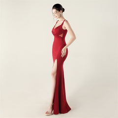 Cross Pleated Cutout Mesh Maxi Dress