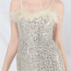 Ostrich Feather Sequined Maxi Dress