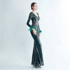 Sequin Feather Maxi Dress