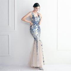 Sequined Beaded Fishtail Maxi Dress