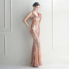 Sequined Beaded Fishtail Maxi Dress