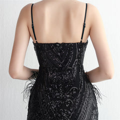 Elegant Sequin Beaded Fishtail Maxi Dress