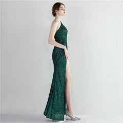 Sequin One-Shoulder Fishtail Maxi Dress
