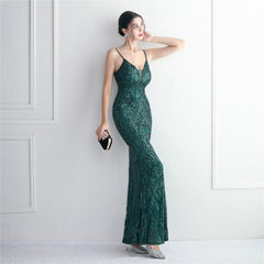 Sequined V-Neck Maxi Dress