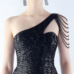 Sequin Beaded One-Shoulder Maxi Dress