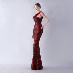 One-Shoulder Sequin Maxi Dress