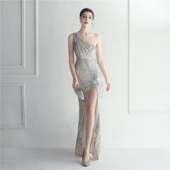 One-Shoulder Sequin Maxi Dress