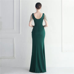 Beaded Fringe Split Maxi Dress