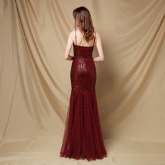 V-Neck Sequined Fishtail Maxi Dress