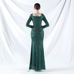 Ostrich Feather Sequin Split Maxi Dress