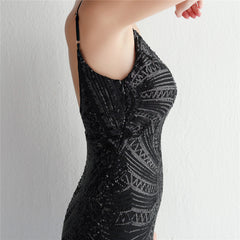 V-Neck Sequin Lace Maxi Dress