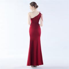One-Shoulder Feather Maxi Dress
