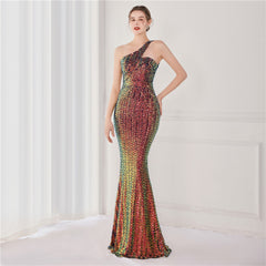 Asymmetric Sequin Maxi Dress