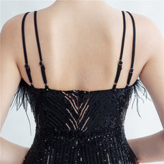 Ostrich Feather Sequin Maxi Dress