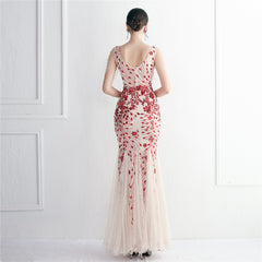 Sequined Beaded Fishtail Maxi Dress