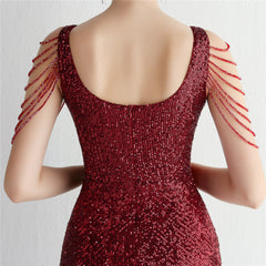 Sequined Fringe Fishtail Maxi Dress