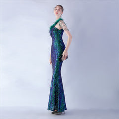 One-Shoulder Sequin Maxi Dress