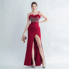 Feathered Split Maxi Dress